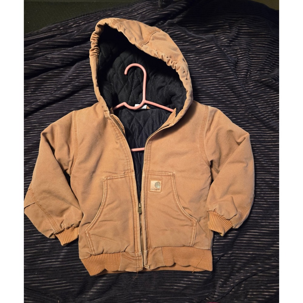 Carhartt Kids XS 6 Brown Duck Canvas Quilted Active Jacket Hooded Full Zip